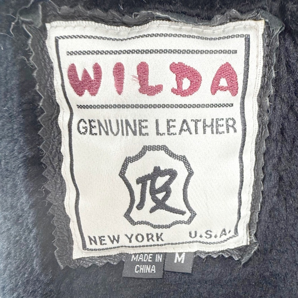 WILDA Genuine Leather Jacket Womens Medium Fur Collar Black Moto Biker Bomber - Picture 4 of 12